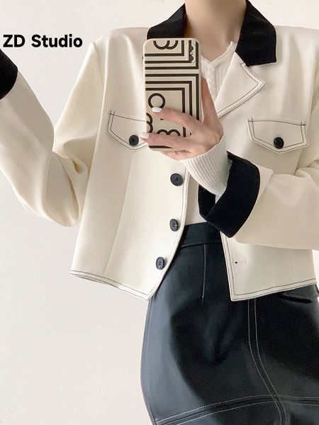 men s hoodies sweatshirts zd studio women short jackets contrast color notched long sleeves single breasted coat 2023 autumn clothing 230822, Black
men s hoodies sweatshirts zd studio women short jackets contrast color notched long sleeves single breasted coat 2023 autumn clothing 230822, Black