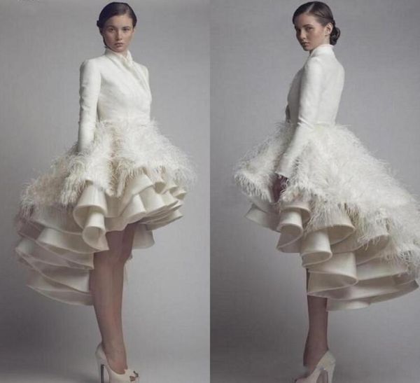 high collar long sleeves taffeta high low wedding gowns layered ruffles luxury bridal gowns with feather modest party special occa6402279, White
high collar long sleeves taffeta high low wedding gowns layered ruffles luxury bridal gowns with feather modest party special occa6402279, White