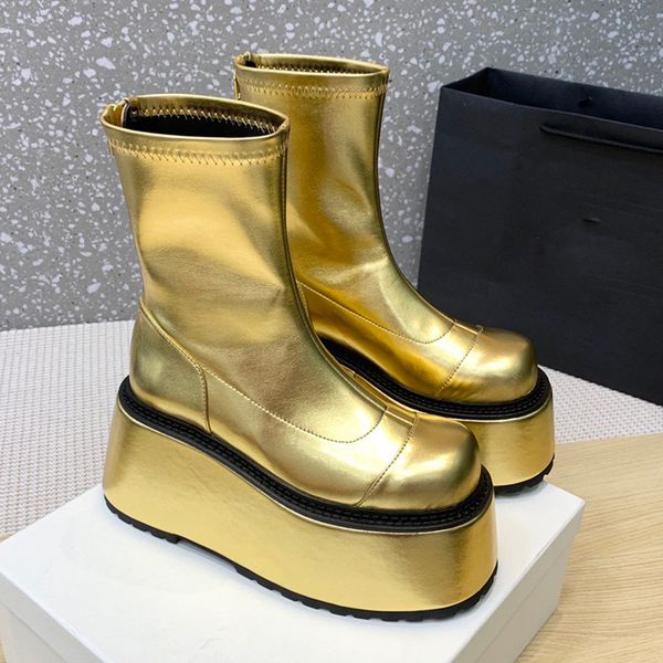 gold stretch to leather ankle boots 10cm rear zip platform street style boots slip-on round toe pumps heels for women luxury designer net re, Black
gold stretch to leather ankle boots 10cm rear zip platform street style boots slip-on round toe pumps heels for women luxury designer net re, Black