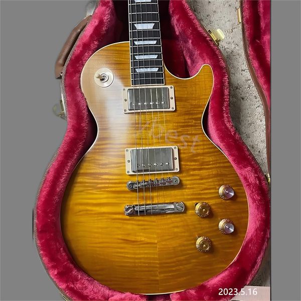 electric guitar lemon color rich flame chrome cover pickups no pickguard tune o matic bridge and stail bone nut rosewood
electric guitar lemon color rich flame chrome cover pickups no pickguard tune o matic bridge and stail bone nut rosewood