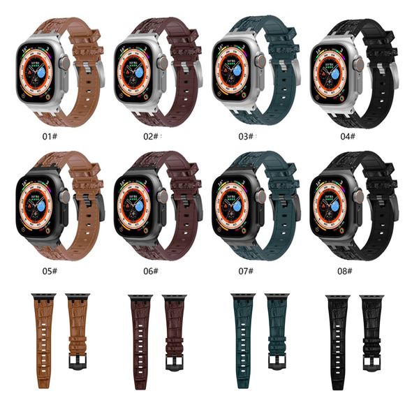 Wristband Smart Straps AP Mod Kit Bracelet Crocodile Print liquid Silicone Band Strap Watchband for Apple Watch Series 3 4 5 6 7 8 SE Ultra iWatch 38 40 41 42 i 0 1 2