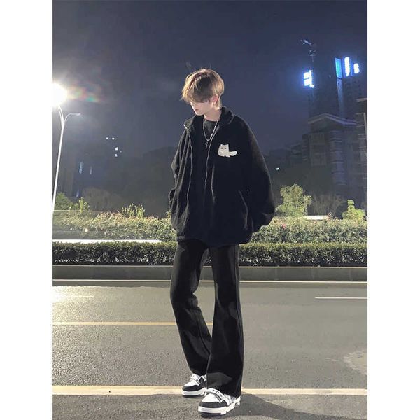 pure black slim fitting jeans for men's jiangsu zhejiang shanghai matching pants high street vibe american loose fitting straight tube, Blue
pure black slim fitting jeans for men's jiangsu zhejiang shanghai matching pants high street vibe american loose fitting straight tube, Blue