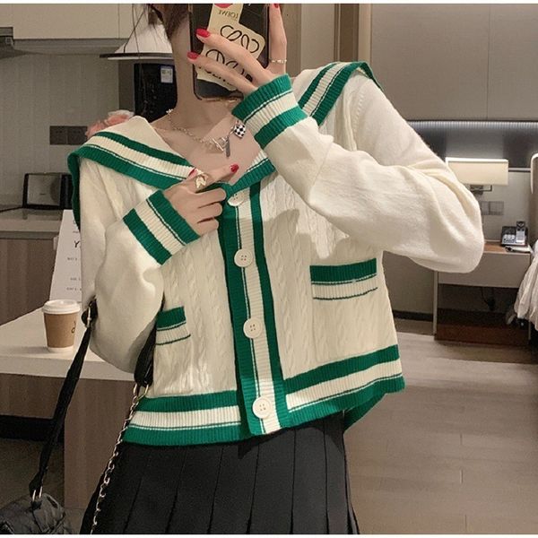 women's jackets autumn and winter white wool knit cardigan fashion allmatching sailor collar girls' sweater coat 230821, Black;brown
women's jackets autumn and winter white wool knit cardigan fashion allmatching sailor collar girls' sweater coat 230821, Black;brown
