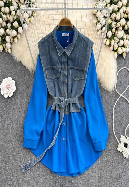 contrast color denim patchwork long sleeve blouse singlebreasted lace up shirt autumn winter mujer blusa with belt 20236724502, White
contrast color denim patchwork long sleeve blouse singlebreasted lace up shirt autumn winter mujer blusa with belt 20236724502, White