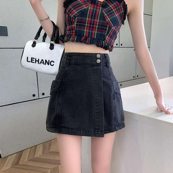 irregular design denim skirt womens retro high waist a line short summer anti revealing pants, Black
irregular design denim skirt womens retro high waist a line short summer anti revealing pants, Black