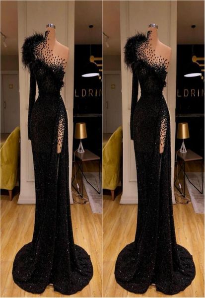 2020 new black sequined evening dresses beaded feather mermaid prom dress high split formal party second reception gowns3012403, Black;red 
2020 new black sequined evening dresses beaded feather mermaid prom dress high split formal party second reception gowns3012403, Black;red