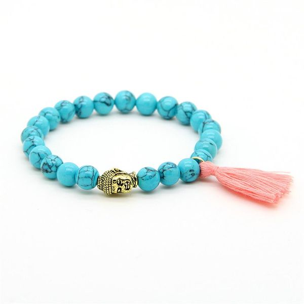 new design whole 10pcs lot 8mm turquoise stone beads purple and pink tassel buddha head couple bracelet249d, Golden;silver
new design whole 10pcs lot 8mm turquoise stone beads purple and pink tassel buddha head couple bracelet249d, Golden;silver