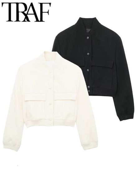women's jackets traf spring fashion casual women coat jacket oneck long sleeve pockets covered button loose bomber female crop outwear, Black;brown
women's jackets traf spring fashion casual women coat jacket oneck long sleeve pockets covered button loose bomber female crop outwear, Black;brown