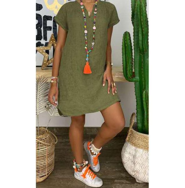 summer dress women casual solid short sleeve dress v neck cotton linen dress loose mini beach dresses 5xl3133839, Black;gray
summer dress women casual solid short sleeve dress v neck cotton linen dress loose mini beach dresses 5xl3133839, Black;gray