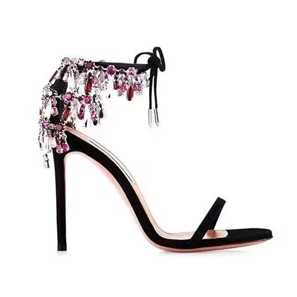 aquazzura love tassels rhinestones crystal sandals stiletto heels women's luxury designers genuine leather outsole evening party shoes, Black
aquazzura love tassels rhinestones crystal sandals stiletto heels women's luxury designers genuine leather outsole evening party shoes, Black