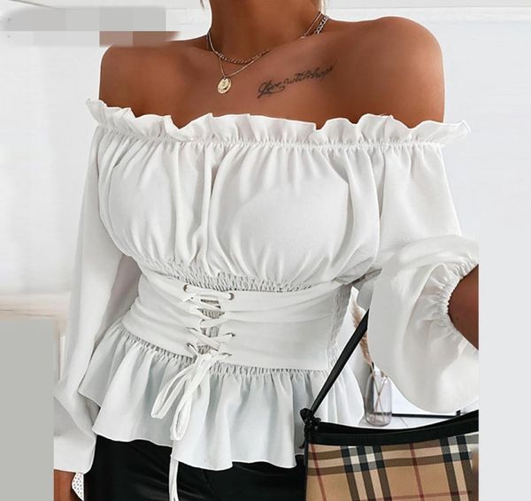 women039s offshoulder ruffled shirt fashion wild casual lantern long sleeve lace up pullover solid color blouse2189576, White
women039s offshoulder ruffled shirt fashion wild casual lantern long sleeve lace up pullover solid color blouse2189576, White