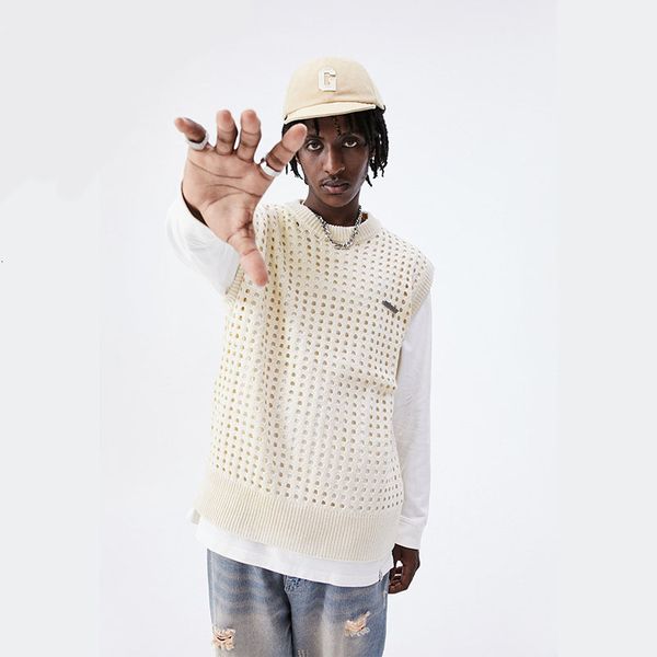 men s sweaters autumn hip hop sweater vest trend hollow mesh design vintage o neck casual harajuku solid color soft knit men 230821, White;black
men s sweaters autumn hip hop sweater vest trend hollow mesh design vintage o neck casual harajuku solid color soft knit men 230821, White;black