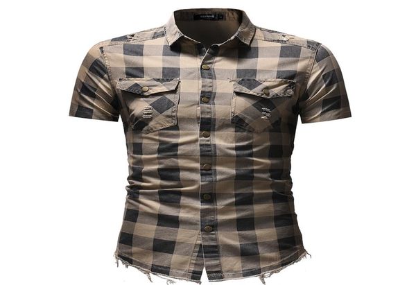 men plaid shirts short sleeve slim fit turn down collar shirts with pockets 3 colors summer ripped shirt plus size m3xl6641262, White;black
men plaid shirts short sleeve slim fit turn down collar shirts with pockets 3 colors summer ripped shirt plus size m3xl6641262, White;black