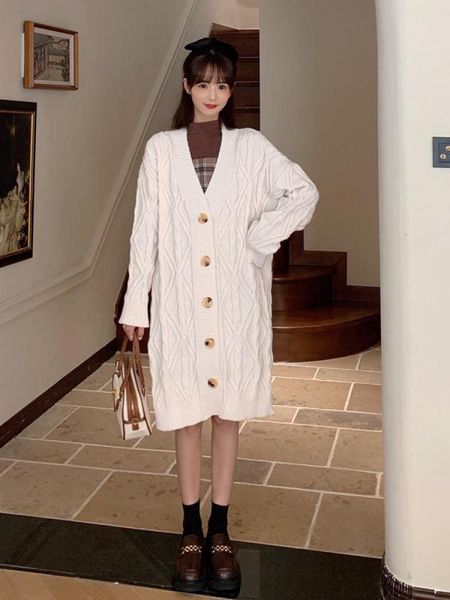 women's knits tees 2023 autumn winter knit female oversize cardigan women loose casual v neck sweater coat lady solid medium length thi, White
women's knits tees 2023 autumn winter knit female oversize cardigan women loose casual v neck sweater coat lady solid medium length thi, White