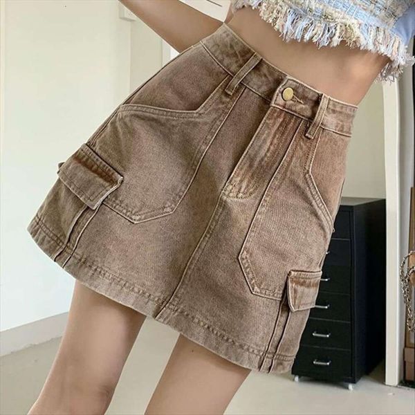 summer girls high waists vintage brown denim skirt hip womens all matching short culottes, Black
summer girls high waists vintage brown denim skirt hip womens all matching short culottes, Black