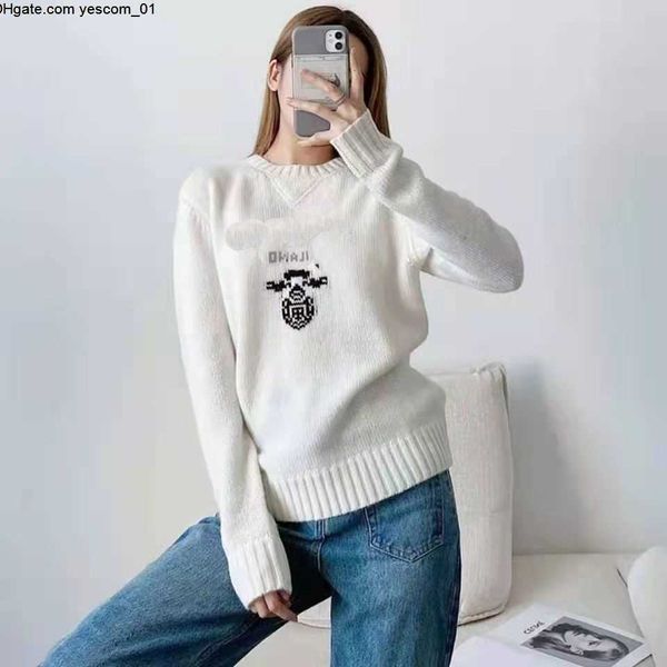 women designers clothing knit crow neck sweaters p letter long sleeve clothing pullover oversized, White;black
women designers clothing knit crow neck sweaters p letter long sleeve clothing pullover oversized, White;black