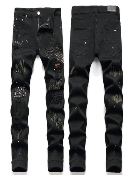 man rivet studs stitching detail damage black jeans distressed worn denim pants5599340, Blue
man rivet studs stitching detail damage black jeans distressed worn denim pants5599340, Blue