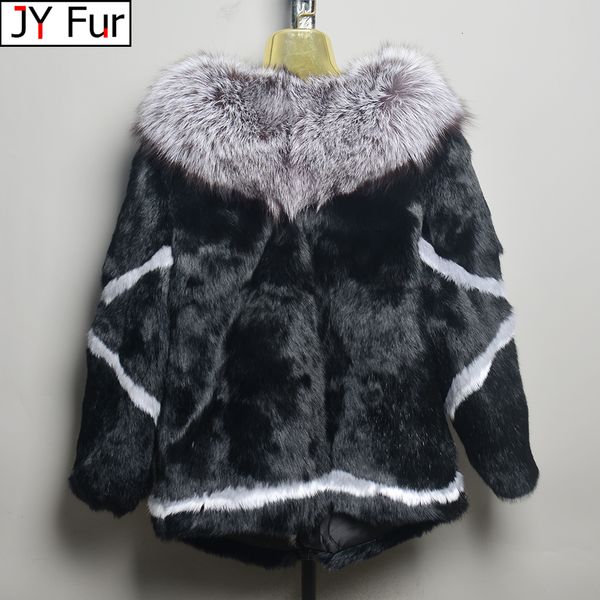 womens fur faux winter real genuine natural rabbit coat with fox collar girls fashion jacket outwear 230822, Black
womens fur faux winter real genuine natural rabbit coat with fox collar girls fashion jacket outwear 230822, Black