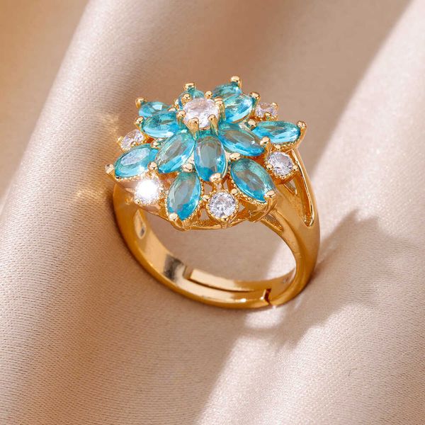 band rings blue zircon flower ring for women stainless steel gold plated adjustable flower ring wedding jewelry gift femme r230822, Silver
band rings blue zircon flower ring for women stainless steel gold plated adjustable flower ring wedding jewelry gift femme r230822, Silver