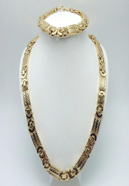 11mm width fashion silver stainless steel necklace and bracelet customized 18k gold plated flat byzantine jewelry set for men5611692
11mm width fashion silver stainless steel necklace and bracelet customized 18k gold plated flat byzantine jewelry set for men5611692