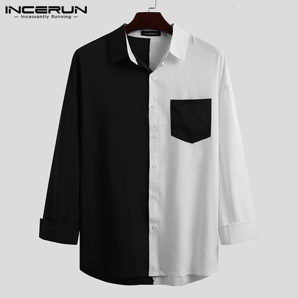 men's casual shirts incerun men shirt brand patchwork long sleeve lapel button camisa masculina streetwear fashion korean casual shirts, White;black
men's casual shirts incerun men shirt brand patchwork long sleeve lapel button camisa masculina streetwear fashion korean casual shirts, White;black