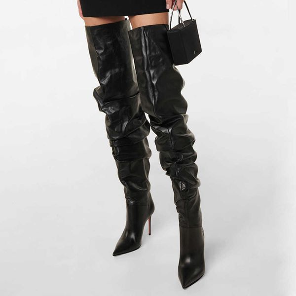 spring and autumn 2022 new style slim heel pleated knee length boots thigh high-heeled large women's fashion shoes 230822, Black
spring and autumn 2022 new style slim heel pleated knee length boots thigh high-heeled large women's fashion shoes 230822, Black