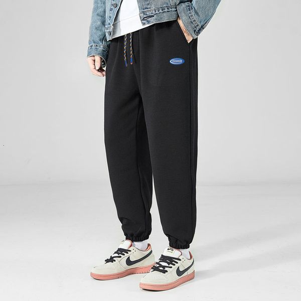 men's pants waffle fabric casual pants men's spring autumn sports trousers hip hop loose-fitting cropped streetwear trousers 23082, Black
men's pants waffle fabric casual pants men's spring autumn sports trousers hip hop loose-fitting cropped streetwear trousers 23082, Black