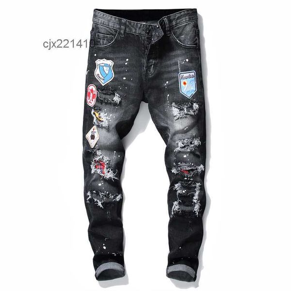 badge rips black jeans fashion fit washed motocycle pants panelled hip trousers, Blue
badge rips black jeans fashion fit washed motocycle pants panelled hip trousers, Blue