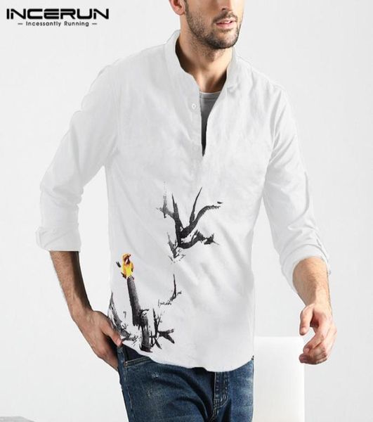 incerun brand men bird printed long sleeve casual shirt comfortable cotton single breasted stand collar mens blouse 20198650429, White;black
incerun brand men bird printed long sleeve casual shirt comfortable cotton single breasted stand collar mens blouse 20198650429, White;black