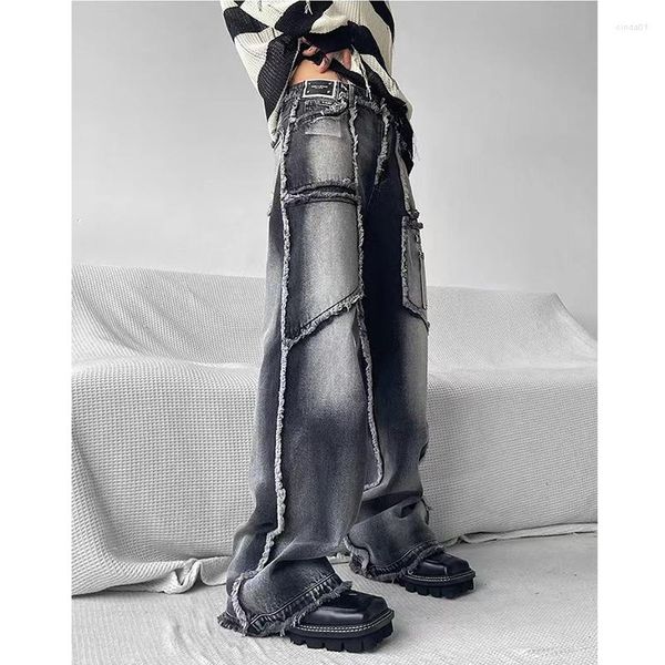 men's jeans vintage harajuku old wash patchwork men hip hop streetwear straight high waist wide leg trousers baggy pants, Blue
men's jeans vintage harajuku old wash patchwork men hip hop streetwear straight high waist wide leg trousers baggy pants, Blue