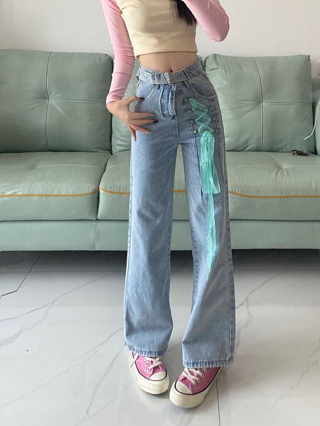 women's jeans high waist blue womens pants lace up japan y2k belted girl's bottoms 230821
women's jeans high waist blue womens pants lace up japan y2k belted girl's bottoms 230821