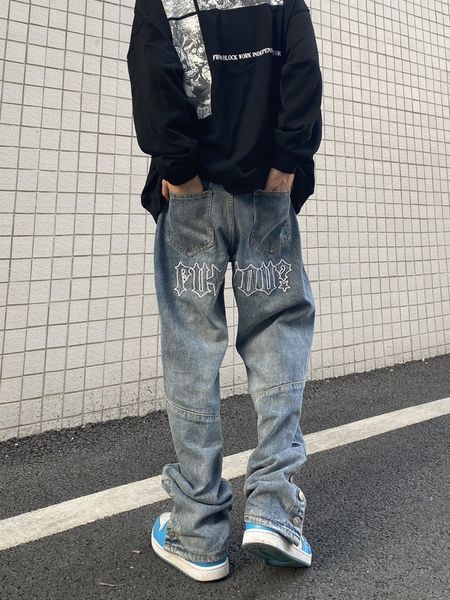 men's jeans y2k streetwear jean male hiphop loose straight denim pants chic casual punk embroidery button wide leg casual pants trouser, Blue
men's jeans y2k streetwear jean male hiphop loose straight denim pants chic casual punk embroidery button wide leg casual pants trouser, Blue