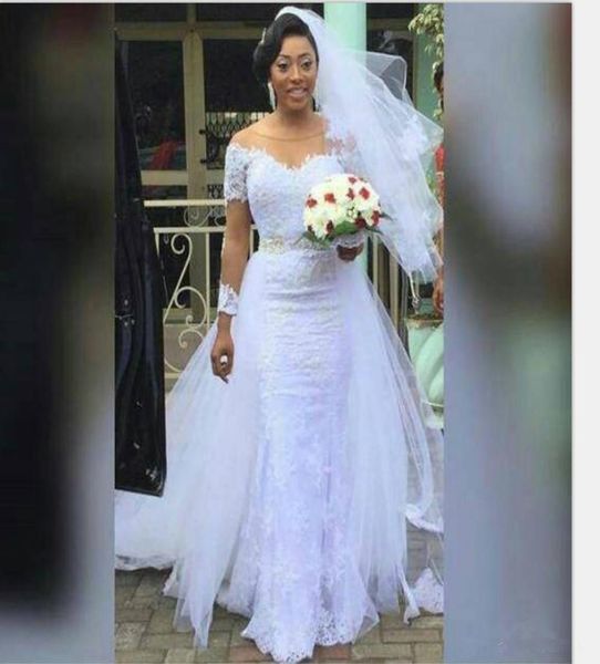 long sleeve mermaid lace wedding dresses with detachable skirt vestios de marriage 2019 new design beads sash sheer tulle bridal g1198708, White
long sleeve mermaid lace wedding dresses with detachable skirt vestios de marriage 2019 new design beads sash sheer tulle bridal g1198708, White