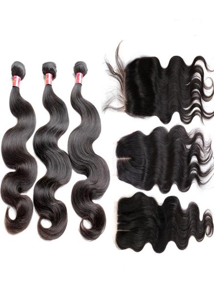 bella hair bundles with closure peruvian full head unprocessed weave natural color body wave extensions 4pcslot9868712, Black