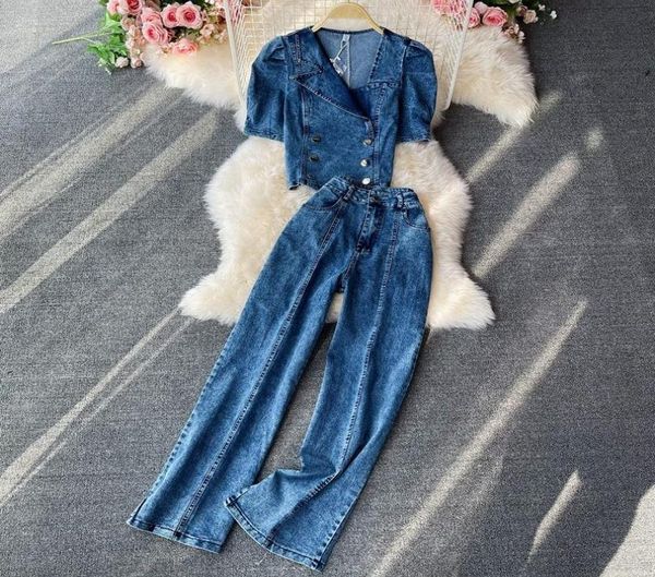 women039s two piece pants fashion denim set jeans suit for women 2021 summer short long sleeve high waist thin wideleg1277628, White 
women039s two piece pants fashion denim set jeans suit for women 2021 summer short long sleeve high waist thin wideleg1277628, White