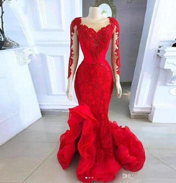 2020 new red long sleeve evening dresses mermaid sheer neck lace appliques ruffles bottom vestidos prom gowns2397271, Black
2020 new red long sleeve evening dresses mermaid sheer neck lace appliques ruffles bottom vestidos prom gowns2397271, Black
