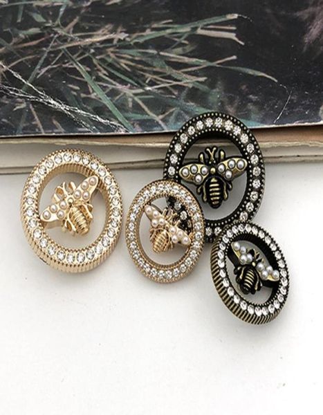 

metal vintage bee diy sewing button round crystal pearl bee buttons for shirt sweater coat8709753, Black
