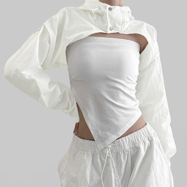 women's blouses breathable cargo woven hoodie fashion breathable ultra-short thin smock, White
women's blouses breathable cargo woven hoodie fashion breathable ultra-short thin smock, White