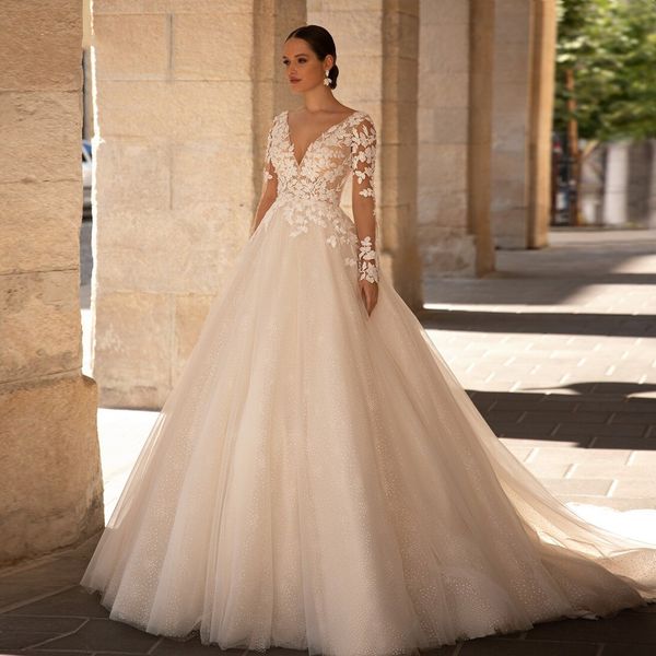 a-line elegant wedding dresses 2024 v-neck long sleeve tulle bride gowns vestido de novia appliques beaded delicate robe de mariee, White
a-line elegant wedding dresses 2024 v-neck long sleeve tulle bride gowns vestido de novia appliques beaded delicate robe de mariee, White