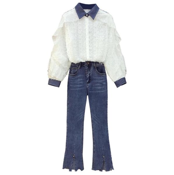 big size girl shirt jeans fashion trend lace denim women two piece set spring summer plus size blouse flare jean l xl 2xl 3xl 4xl6422628, White
big size girl shirt jeans fashion trend lace denim women two piece set spring summer plus size blouse flare jean l xl 2xl 3xl 4xl6422628, White
