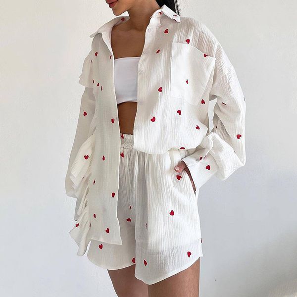 women s two piece pants casual suits summer heart print and short set 2023 female versatile cotton loose outfits 230822, White
women s two piece pants casual suits summer heart print and short set 2023 female versatile cotton loose outfits 230822, White
