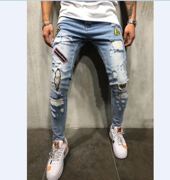 men jeans male hole badge embroidery denim trousers pants men039s streetwear hiphop skinny casual patch jeans5119674, Blue
men jeans male hole badge embroidery denim trousers pants men039s streetwear hiphop skinny casual patch jeans5119674, Blue