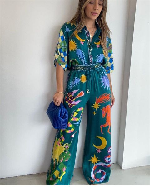 women's two piece pants green cartoon print long pant suit women elegant turn down collar shirts loose wide leg pants 2 pieces sets wom, White
women's two piece pants green cartoon print long pant suit women elegant turn down collar shirts loose wide leg pants 2 pieces sets wom, White