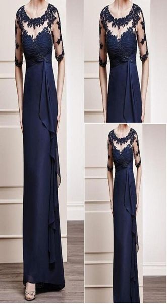 new 12length sleeves mother of the bride illusion neckline sheer transparent side draped dark navy chiffon floorlength7443731, Black;red
new 12length sleeves mother of the bride illusion neckline sheer transparent side draped dark navy chiffon floorlength7443731, Black;red