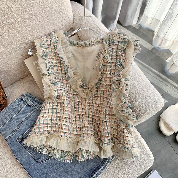 women's sweaters vintage tweed vest slim crop autumn colete feminino v neck knitted plaid vest sweater french waistcoat ruffled blouse, White;black
women's sweaters vintage tweed vest slim crop autumn colete feminino v neck knitted plaid vest sweater french waistcoat ruffled blouse, White;black