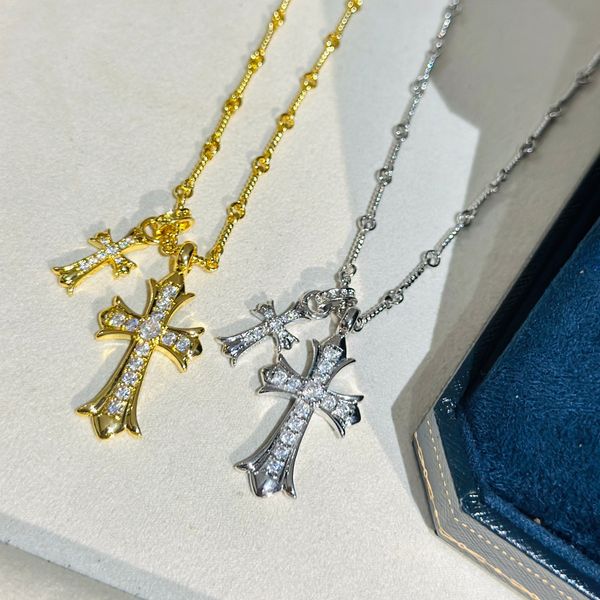 luxury pendant necklace heart brand designer 18k gold plated crystal double cross charm short chain choker for women jewelry party gift, Silver
luxury pendant necklace heart brand designer 18k gold plated crystal double cross charm short chain choker for women jewelry party gift, Silver