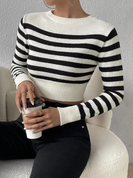 womens sweaters autumn winter women striped basic sweaters korean knitted crop bodycon slim long sleeve pullover oneck jumper female 230822, White;black
womens sweaters autumn winter women striped basic sweaters korean knitted crop bodycon slim long sleeve pullover oneck jumper female 230822, White;black