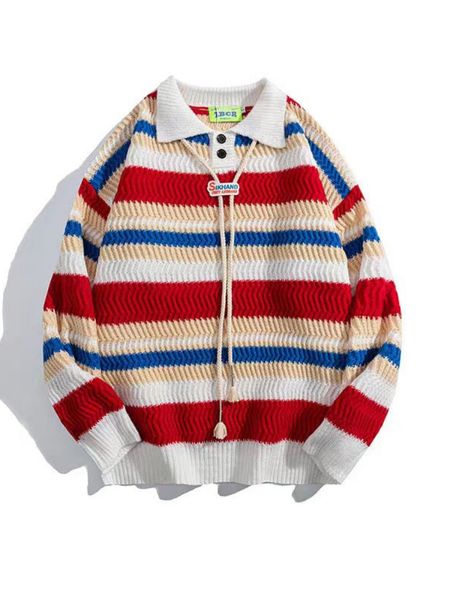 womens sweaters autumn and winter colored rainbow stripe polo neck sweater loose lazy style knitwear academy 230822, White;black
womens sweaters autumn and winter colored rainbow stripe polo neck sweater loose lazy style knitwear academy 230822, White;black