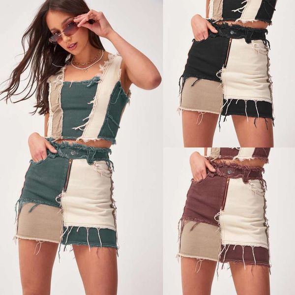 high end stretching denim skinny skirt hip lifting short girl, Black