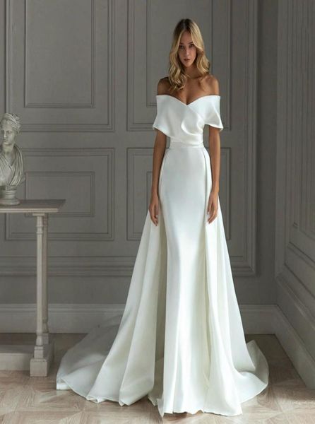 2021 satin mermaid wedding dress with detachable train off shoulder floor length bride dresses vestido de noiva6451230, White
2021 satin mermaid wedding dress with detachable train off shoulder floor length bride dresses vestido de noiva6451230, White